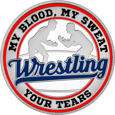 Navy Blue "Wrestling" with Red Outer Circular Borders